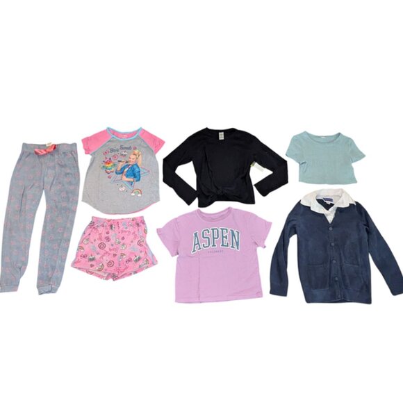 Huge Lot 7 Girls Short Sleeve Tops Tees Shirts Pajamas Set Short Pants Fleece 12 - Picture 1 of 3